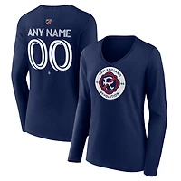 Women's Navy New England Revolution Custom Team Authentic Long Sleeve V-Neck T-Shirt
