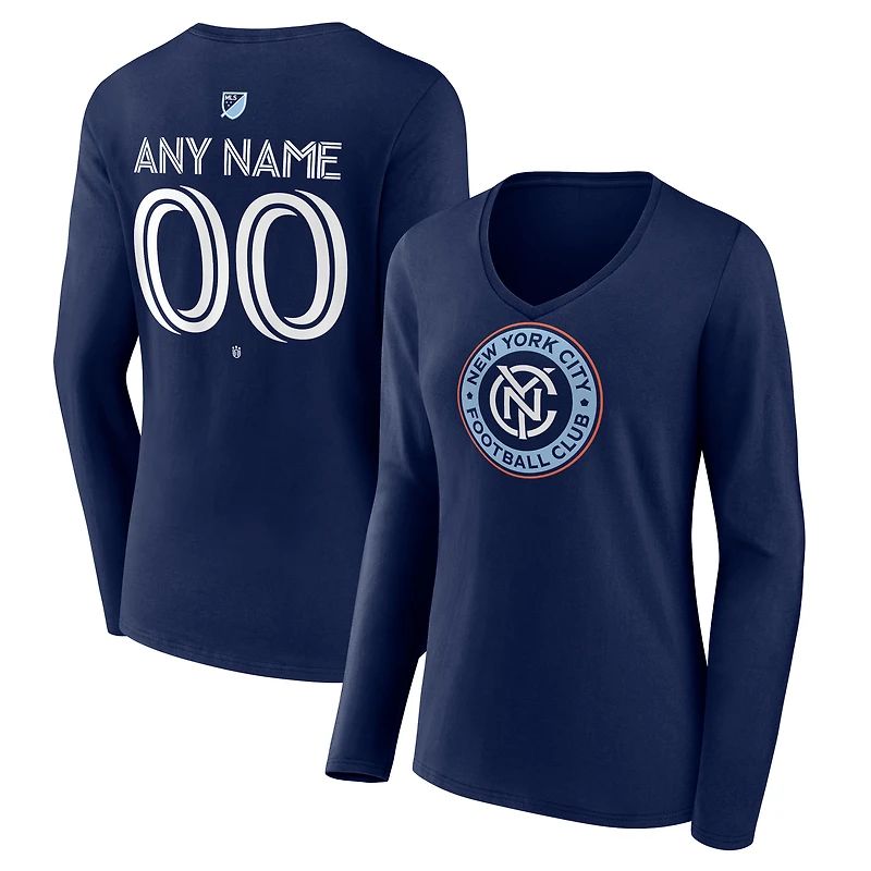 Women's Navy New York City FC Custom Team Authentic Long Sleeve V-Neck T-Shirt