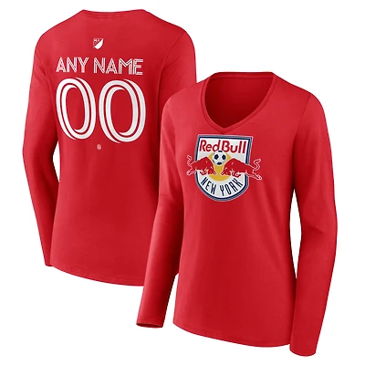 Women's Red New York Red Bulls Custom Team Authentic Long Sleeve V-Neck T-Shirt