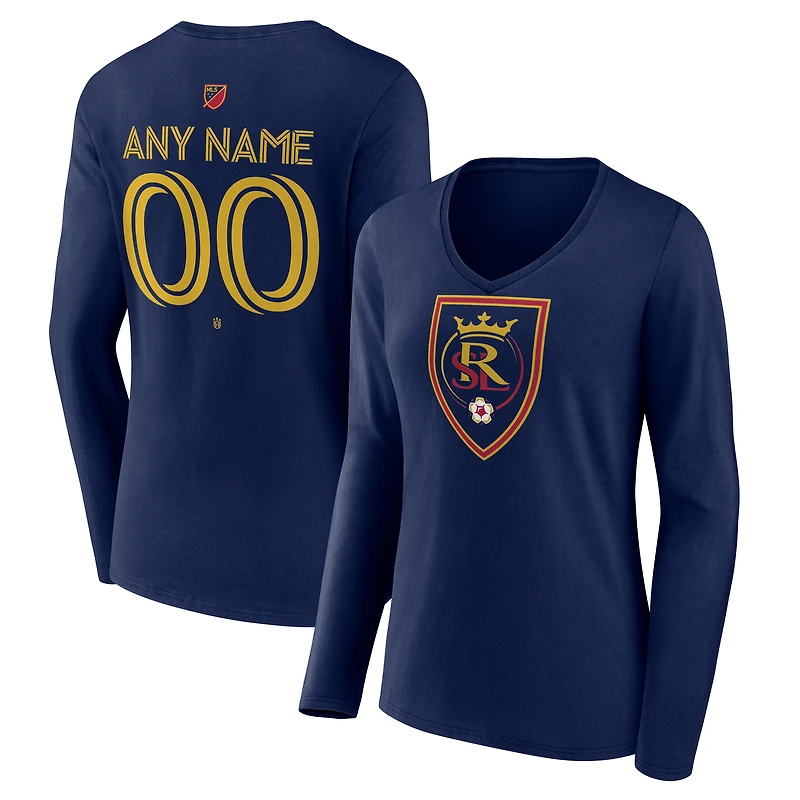 Women's Navy Real Salt Lake Custom Team Authentic Long Sleeve V-Neck T-Shirt