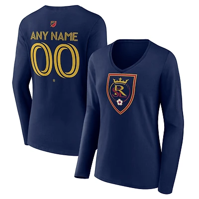 Women's Navy Real Salt Lake Custom Team Authentic Long Sleeve V-Neck T-Shirt
