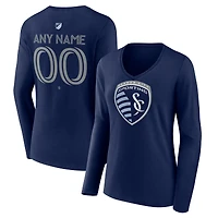Women's Navy Sporting Kansas City Custom Team Authentic Long Sleeve V-Neck T-Shirt