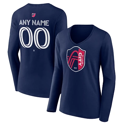 Women's Navy St. Louis City SC Custom Team Authentic Long Sleeve V-Neck T-Shirt