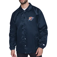 Men's Starter Navy Oklahoma City Thunder Retro Logo Raglan Coaches Full-Snap Jacket