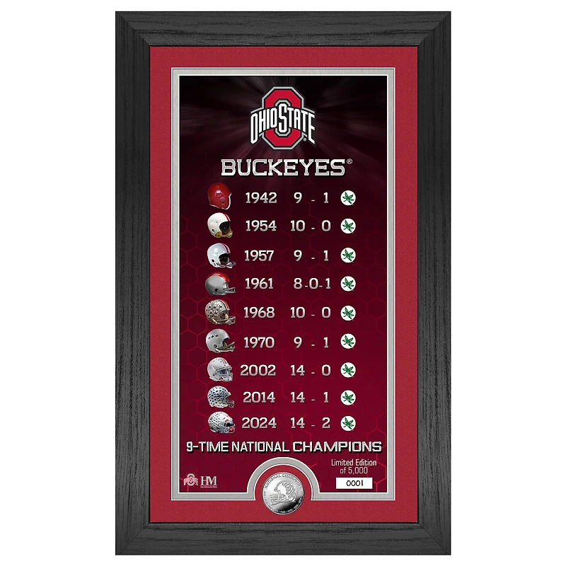 Highland Mint Ohio State Buckeyes Nine-Time Football National Champions 12" x 20" Legacy Silver Minted Coin Panoramic Photo