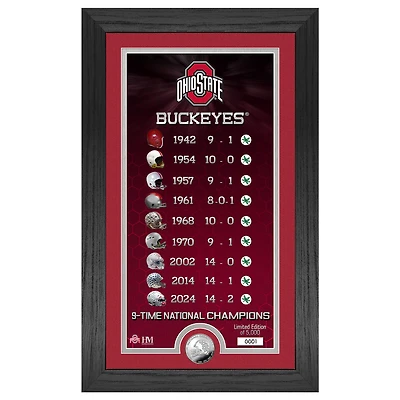 Highland Mint Ohio State Buckeyes Nine-Time Football National Champions 12" x 20" Legacy Silver Minted Coin Panoramic Photo