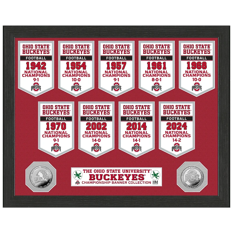 Highland Mint Ohio State Buckeyes Nine-Time Football National Champions 12'' x 15'' Banner Silver Coin Photo Mint
