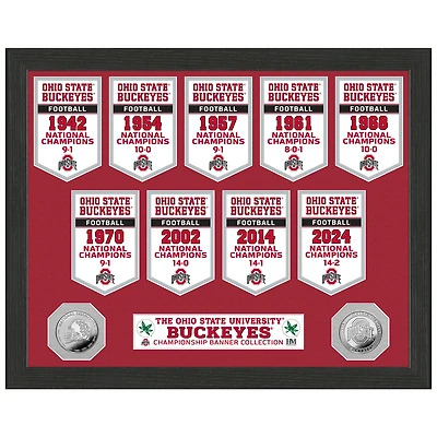 Highland Mint Ohio State Buckeyes Nine-Time Football National Champions 12'' x 15'' Banner Silver Coin Photo Mint