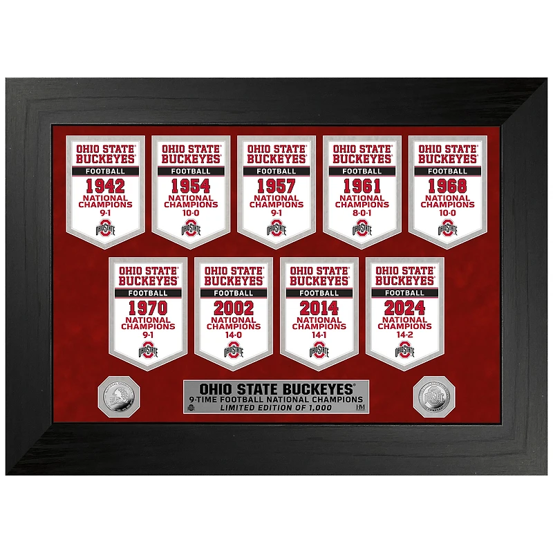 Highland Mint Ohio State Buckeyes Nine-Time Football National Champions 12'' x 15'' Deluxe Banner Silver Coin Photo Mint