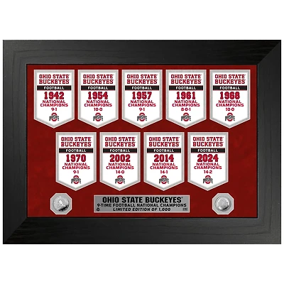 Highland Mint Ohio State Buckeyes Nine-Time Football National Champions 12'' x 15'' Deluxe Banner Silver Coin Photo Mint