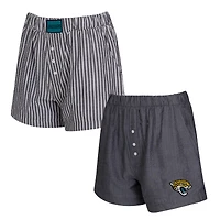 Women's Concepts Sport  Charcoal Jacksonville Jaguars Two-Pack Stripes and Solids Boxer Shorts Set