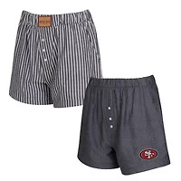 Women's Concepts Sport  Charcoal San Francisco 49ers Two-Pack Stripes and Solids Boxer Shorts Set