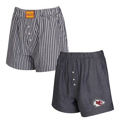 Women's Concepts Sport  Charcoal Kansas City Chiefs Two-Pack Stripes and Solids Boxer Shorts Set