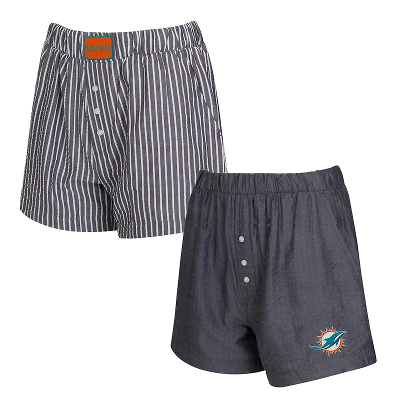 Women's Concepts Sport  Charcoal Miami Dolphins Two-Pack Stripes and Solids Boxer Shorts Set
