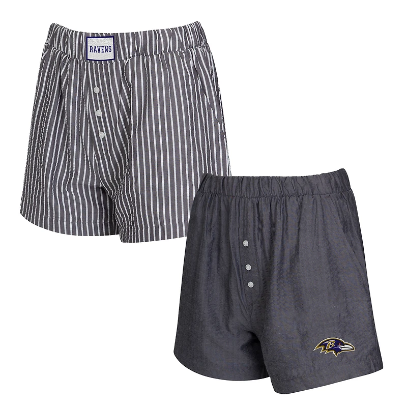 Women's Concepts Sport  Charcoal Baltimore Ravens Two-Pack Stripes and Solids Boxer Shorts Set