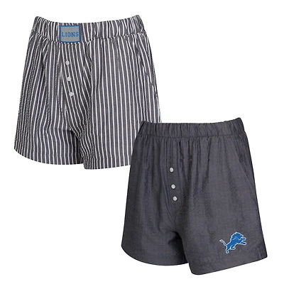 Women's Concepts Sport  Charcoal Detroit Lions Two-Pack Stripes and Solids Boxer Shorts Set