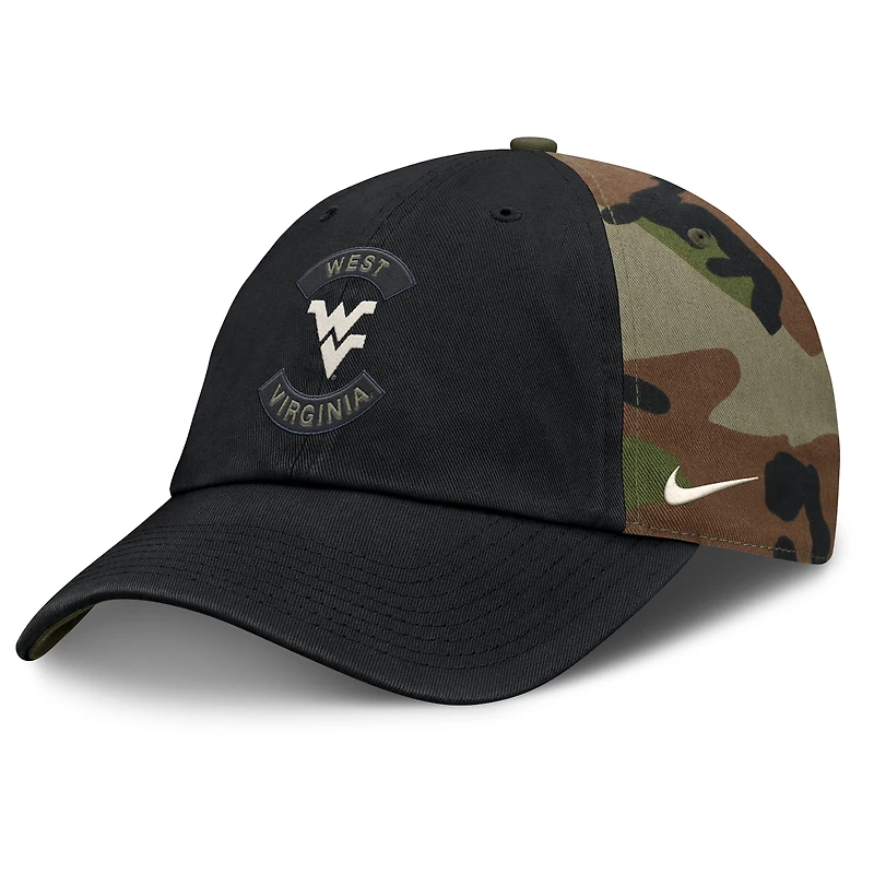 Men's Nike Black/Camo West Virginia Mountaineers 2025 Military Appreciation Club Adjustable Hat