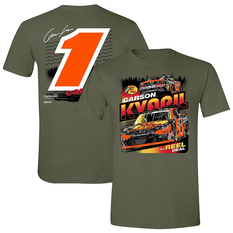 Men's JR Motorsports Official Team Apparel Green Carson Kvapil Bass Pro Shops Car T-Shirt