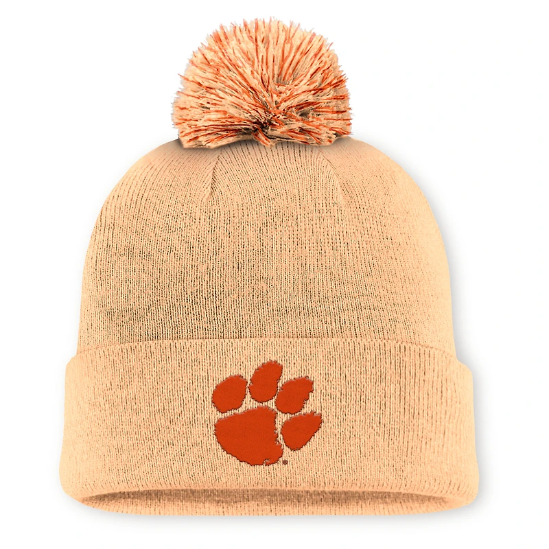 Men's Nike Light Orange Clemson Tigers Primetime Peak Campus Cuffed Knit Hat with Pom