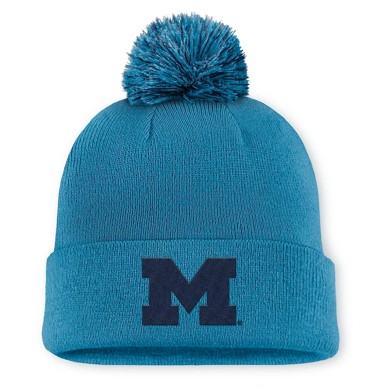 Men's Jordan Brand Turquoise Michigan Wolverines Primetime Peak Campus Cuffed Knit Hat with Pom