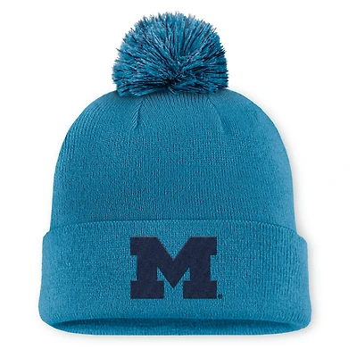 Men's Jordan Brand Turquoise Michigan Wolverines Primetime Peak Campus Cuffed Knit Hat with Pom