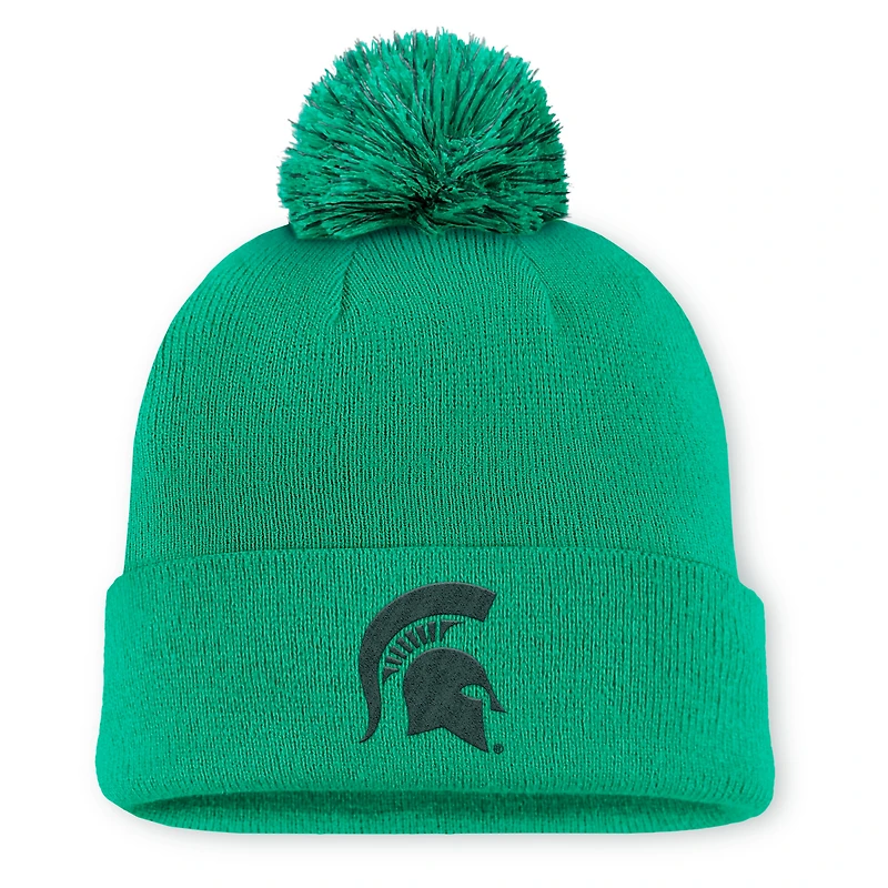 Men's Nike Green Michigan State Spartans Primetime Peak Campus Cuffed Knit Hat with Pom
