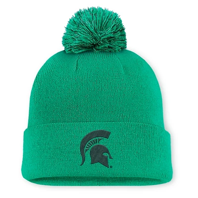 Men's Nike Green Michigan State Spartans Primetime Peak Campus Cuffed Knit Hat with Pom