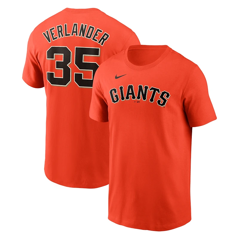 Men's Nike Justin Verlander Orange San Francisco Giants Fuse Name & Number T-Shirt
