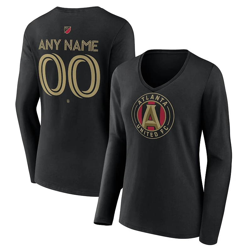 Women's Black Atlanta United FC Custom Team Authentic Long Sleeve V-Neck T-Shirt
