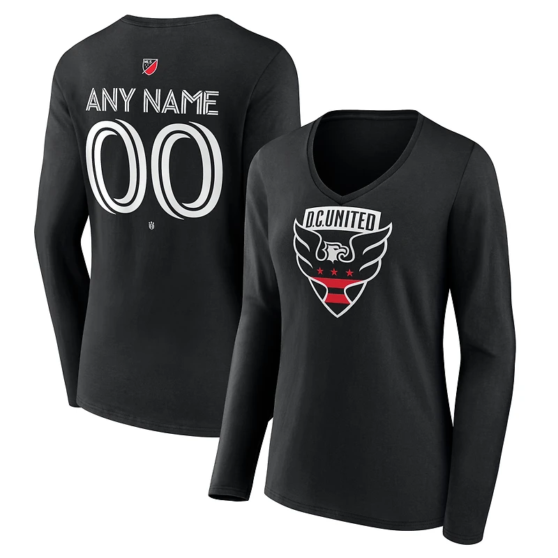 Women's Black D.C. United Custom Team Authentic Long Sleeve V-Neck T-Shirt