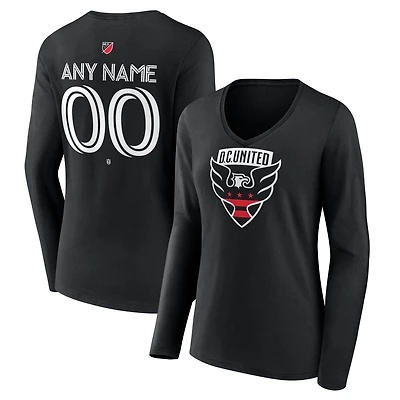 Women's Black D.C. United Custom Team Authentic Long Sleeve V-Neck T-Shirt