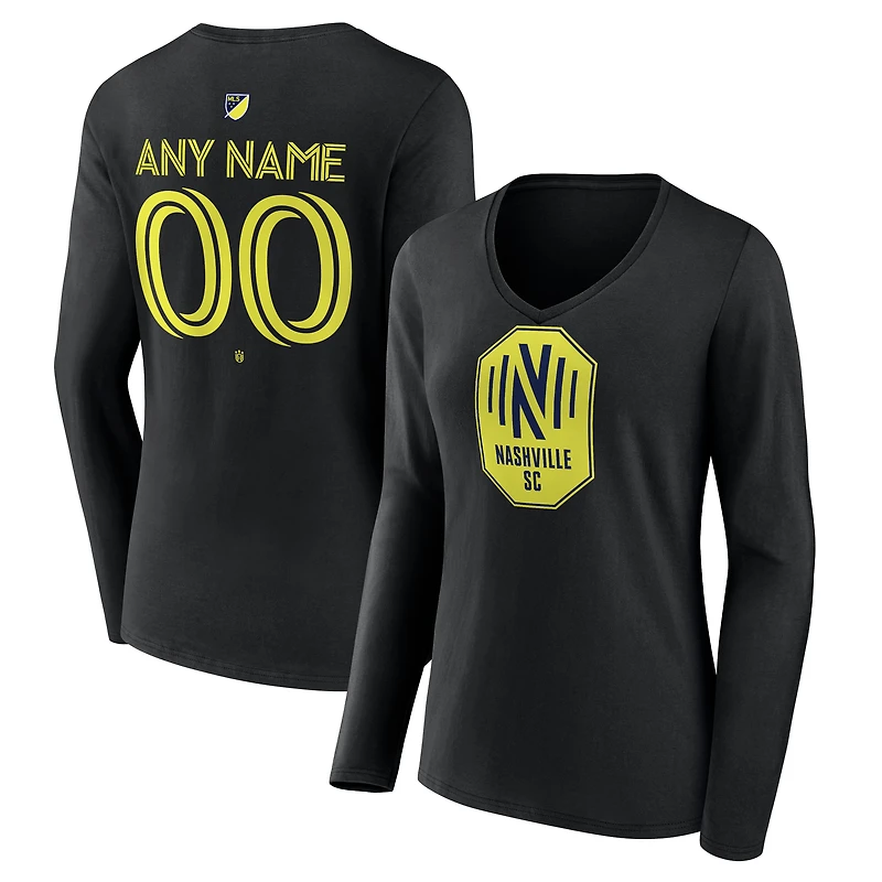Women's Black Nashville SC Custom Team Authentic Long Sleeve V-Neck T-Shirt