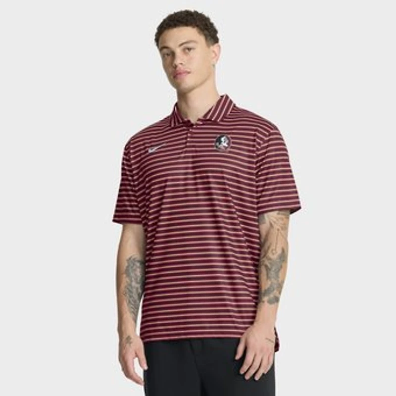 Men's Nike Garnet Florida State Seminoles 2025 Coaches Premium Tour Stripe Dri-FIT Polo