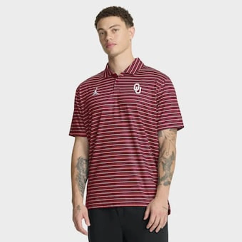 Men's Jordan Brand Crimson Oklahoma Sooners 2025 Coaches Premium Tour Stripe Dri-FIT Polo