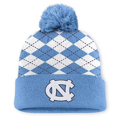 Men's Jordan Brand Carolina Blue North Carolina Tar Heels Argyle Peak Cuffed Knit Hat with Pom