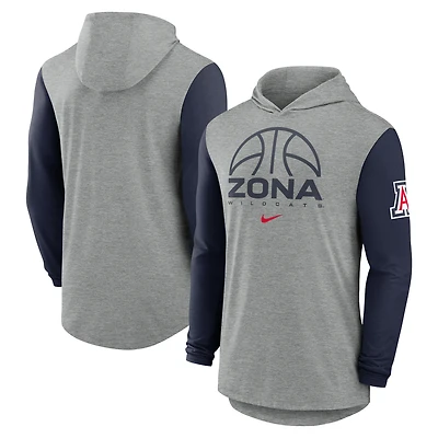 Men's Nike Gray/Navy Arizona Wildcats Basketball Color-Block Tri-Blend Dri-FIT Long Sleeve Hoodie T-Shirt