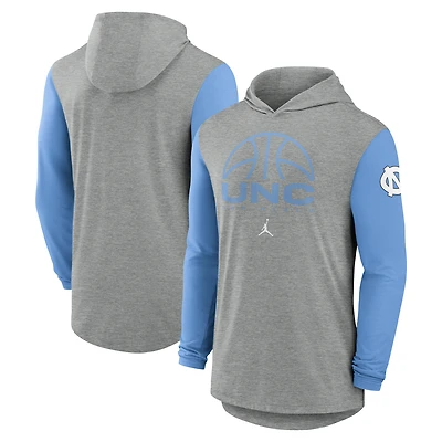 Men's Jordan Brand Gray/Carolina Blue North Carolina Tar Heels Basketball Color-Block Tri-Blend Dri-FIT Long Sleeve Hoodie T-Shirt