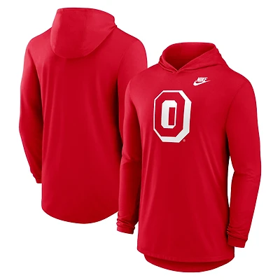 Men's Nike Scarlet Ohio State Buckeyes Legacy Tri-Blend Dri-FIT Long Sleeve Hoodie T-Shirt