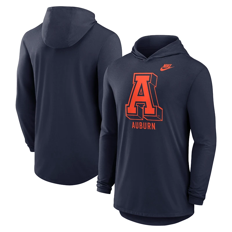 Men's Nike Navy Auburn Tigers Legacy Tri-Blend Dri-FIT Long Sleeve Hoodie T-Shirt
