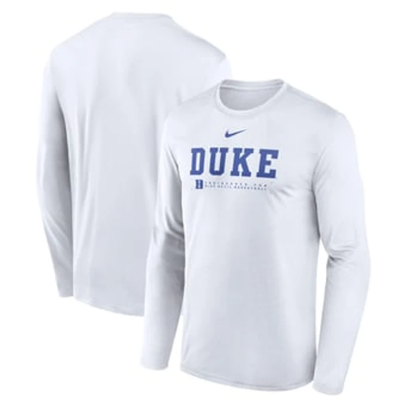 Men's Nike White Duke Blue Devils 2025 Courtside Basketball Shootaround Legend Dri-FIT Long Sleeve T-Shirt