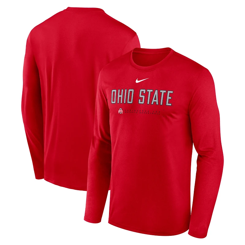 Men's Nike Scarlet Ohio State Buckeyes 2025 Courtside Basketball Shootaround Legend Dri-FIT Long Sleeve T-Shirt