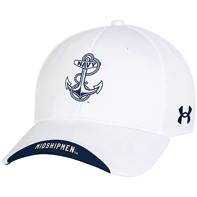 Men's Under Armour  White Navy Midshipmen Sideline Blitzing Accent Iso-Chill Adjustable Hat