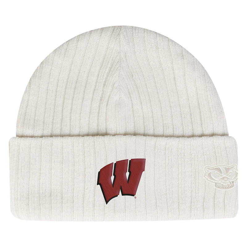 Men's Under Armour  Stone Wisconsin Badgers Sideline Halftime Shallow Cuffed Knit Hat