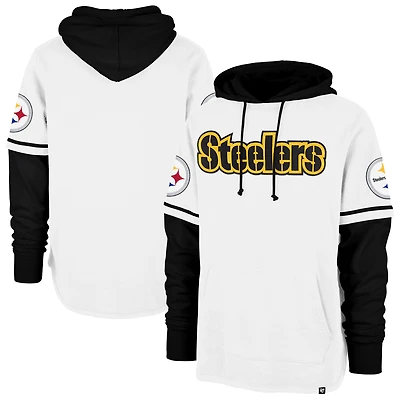 Men's '47 White Pittsburgh Steelers Trifecta Shortstop Pullover Hoodie