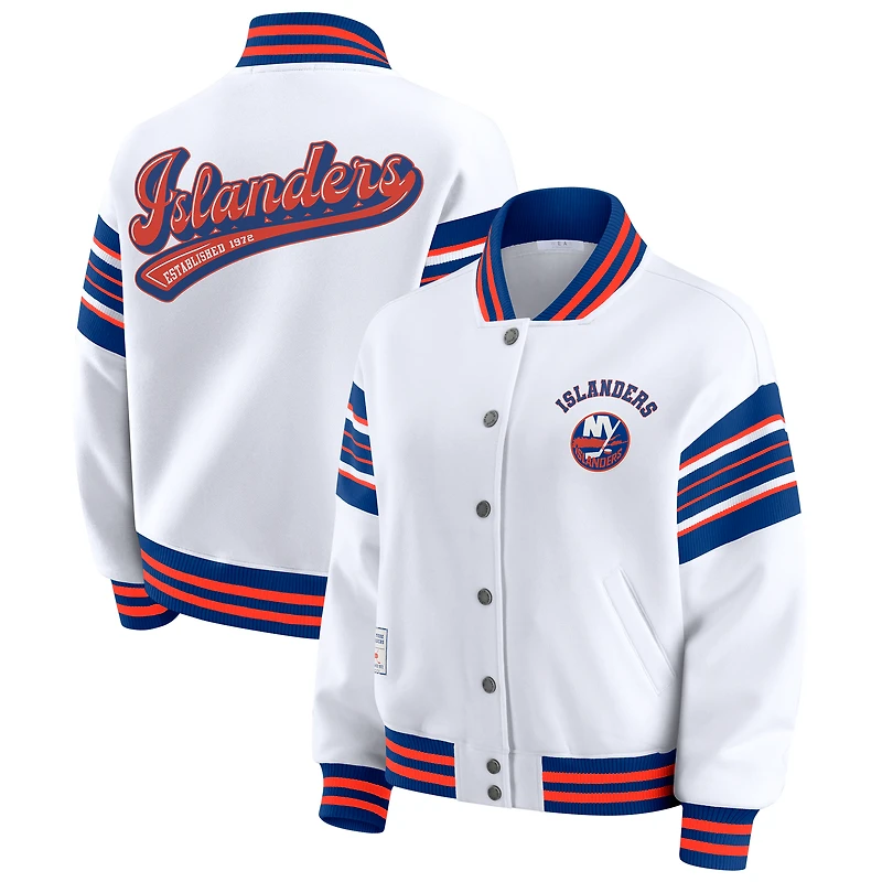Women's WEAR by Erin Andrews White/Royal New York Islanders Full-Snap Fleece Sweatshirt Jacket