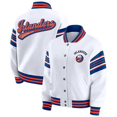 Women's WEAR by Erin Andrews White/Royal New York Islanders Full-Snap Fleece Sweatshirt Jacket