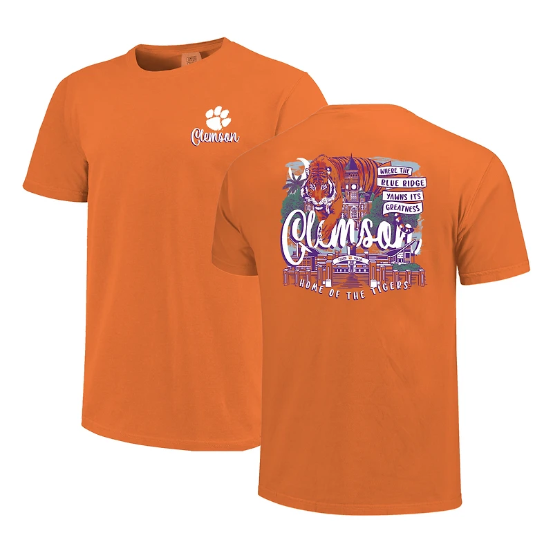 Women's Orange Clemson Tigers Comfort Colors Campus Scene Drawing Script T-Shirt