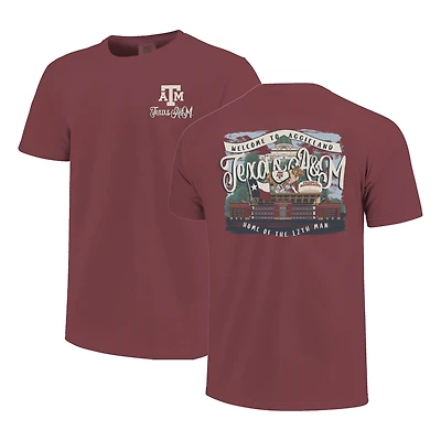 Women's Maroon Texas A&M Aggies Comfort Colors Campus Scene Drawing Script T-Shirt