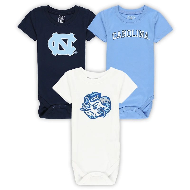 Infant Wes & Willy  North Carolina Tar Heels Three-Pack Bodysuit Set