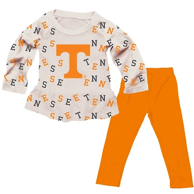 Girls Infant Wes & Willy Oatmeal Tennessee Volunteers Ruffle Raglan Long Sleeve T-Shirt Leggings Set